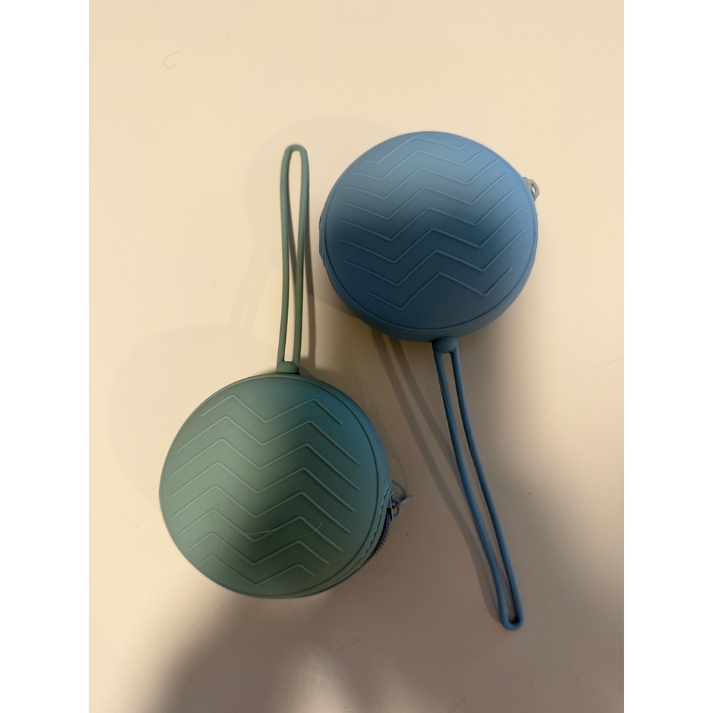 Set of 2 Silicone Pacifier Cases Round Zipper Pouch Sage Green Blue Chevron